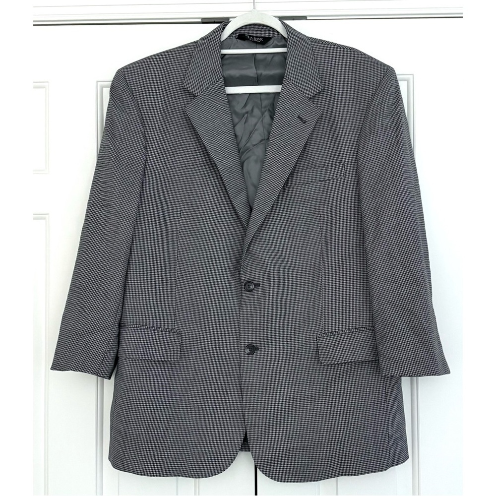 Jos. A. Bank Checkered Houndstooth Blazer Wool in Gray and Black - Size 44R